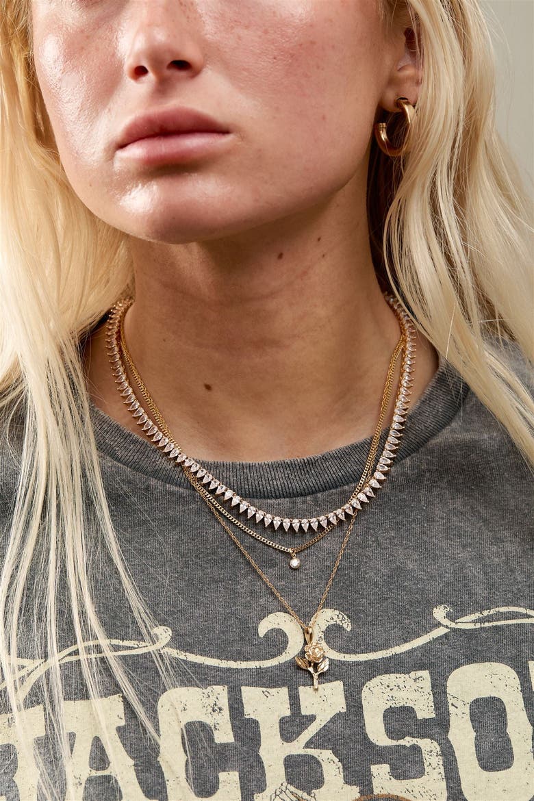 Teardrop Tennis Necklace, Alternate, color, Gold