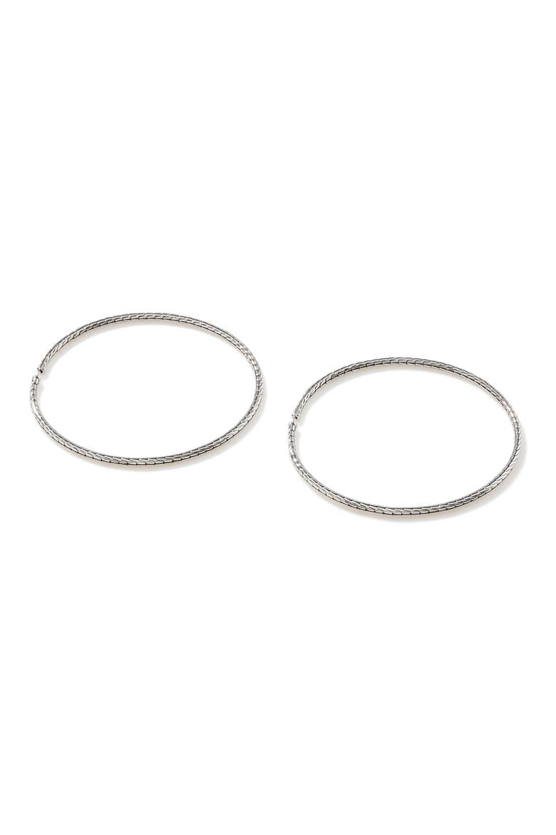 Carved Chain Hoop Earrings, Silver, 76.5mm, Main, color, SILVER