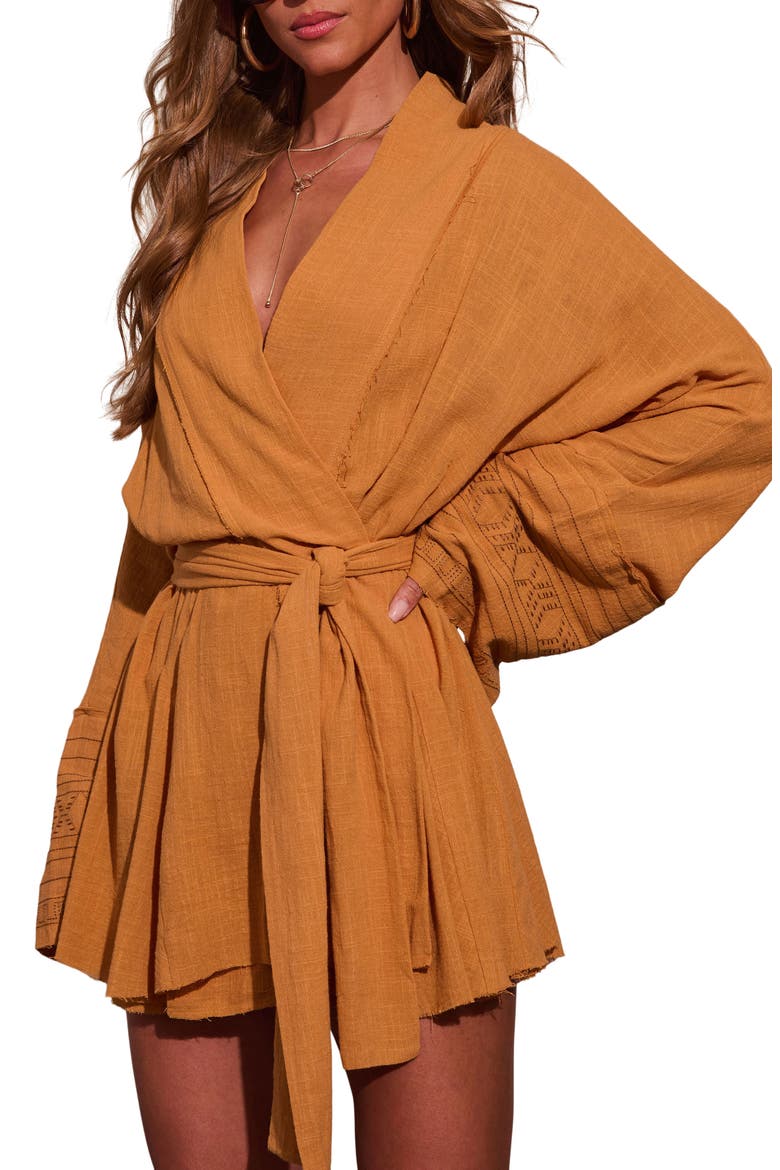 Monaco Mood Stretch Cotton Faux Wrap Top, Alternate, color, MUSTARD