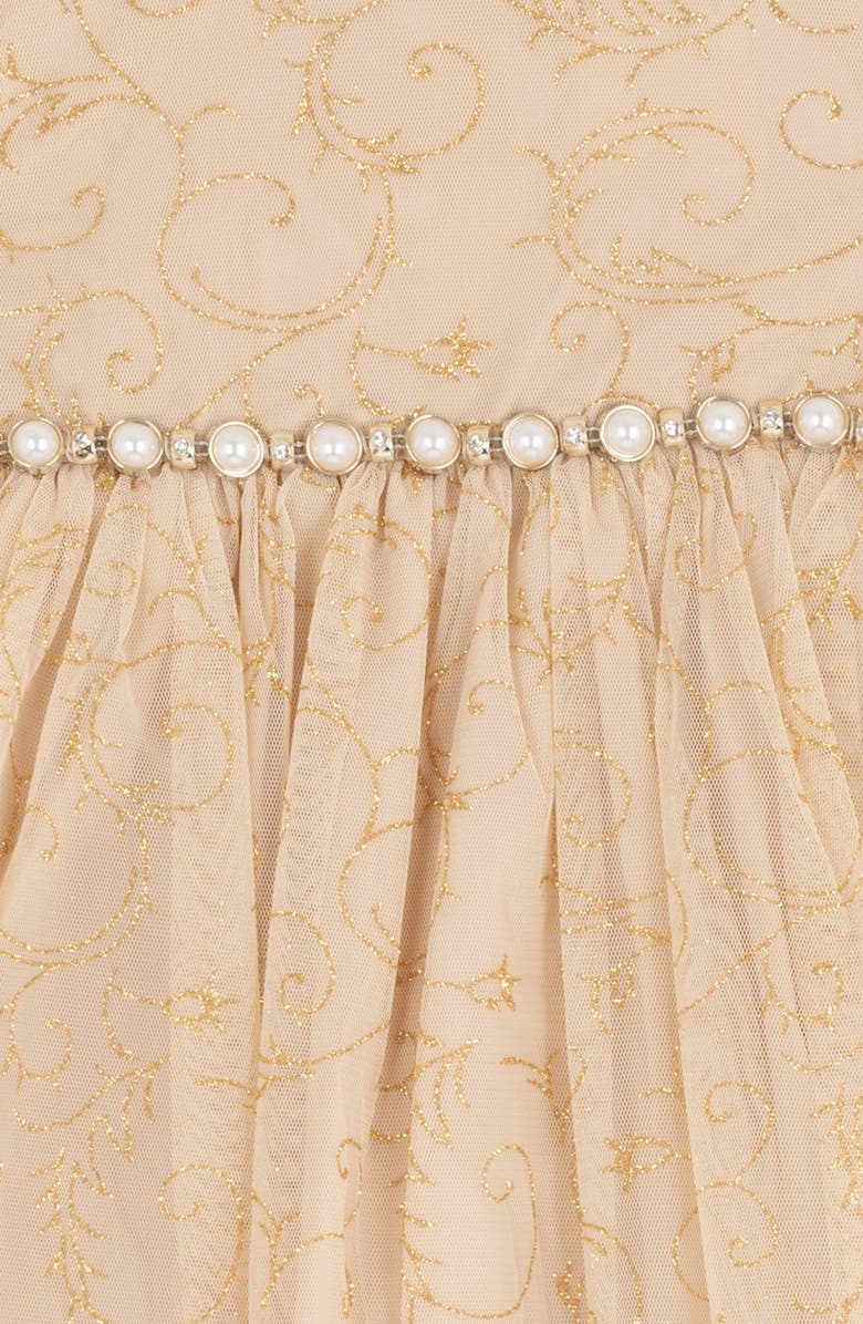 Rare Editions Kids' Glitter Mesh Party Dress & Faux Fur Shrug Set, Alternate, color, Champagne