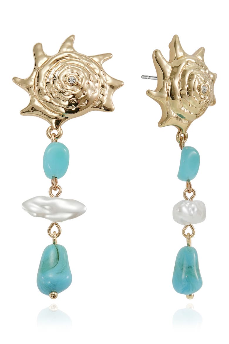 Coastal Stone & Faux Pearl Drop Earrings, Main, color, TURQUOISE