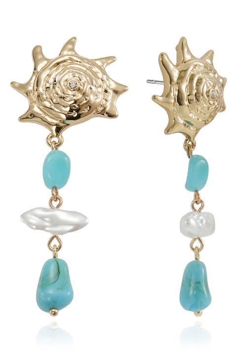 Coastal Stone & Faux Pearl Drop Earrings