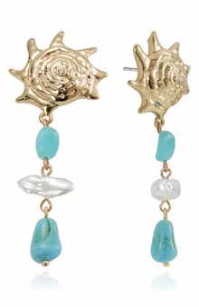 Coastal Stone & Faux Pearl Drop Earrings