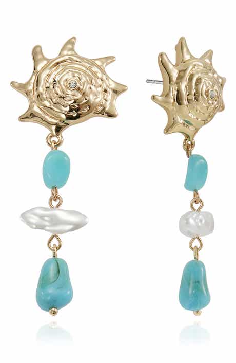 Ettika Coastal Stone & Faux Pearl Drop Earrings