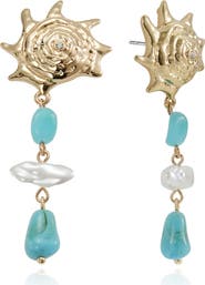 Ettika Coastal Stone & Faux Pearl Drop Earrings