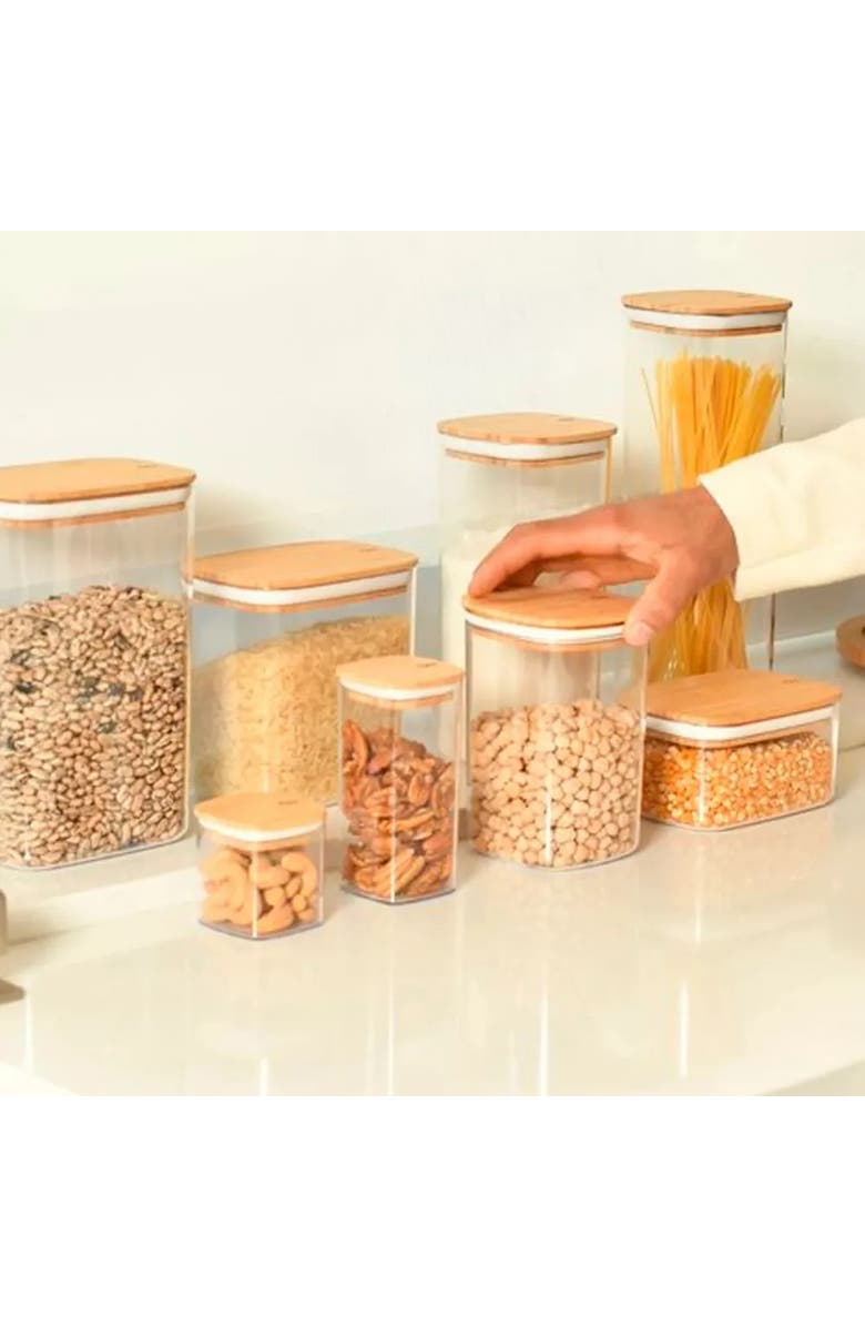 OU Clear Stackable Airtight Food Storage Container with Wood Lid, Alternate, color, Clear