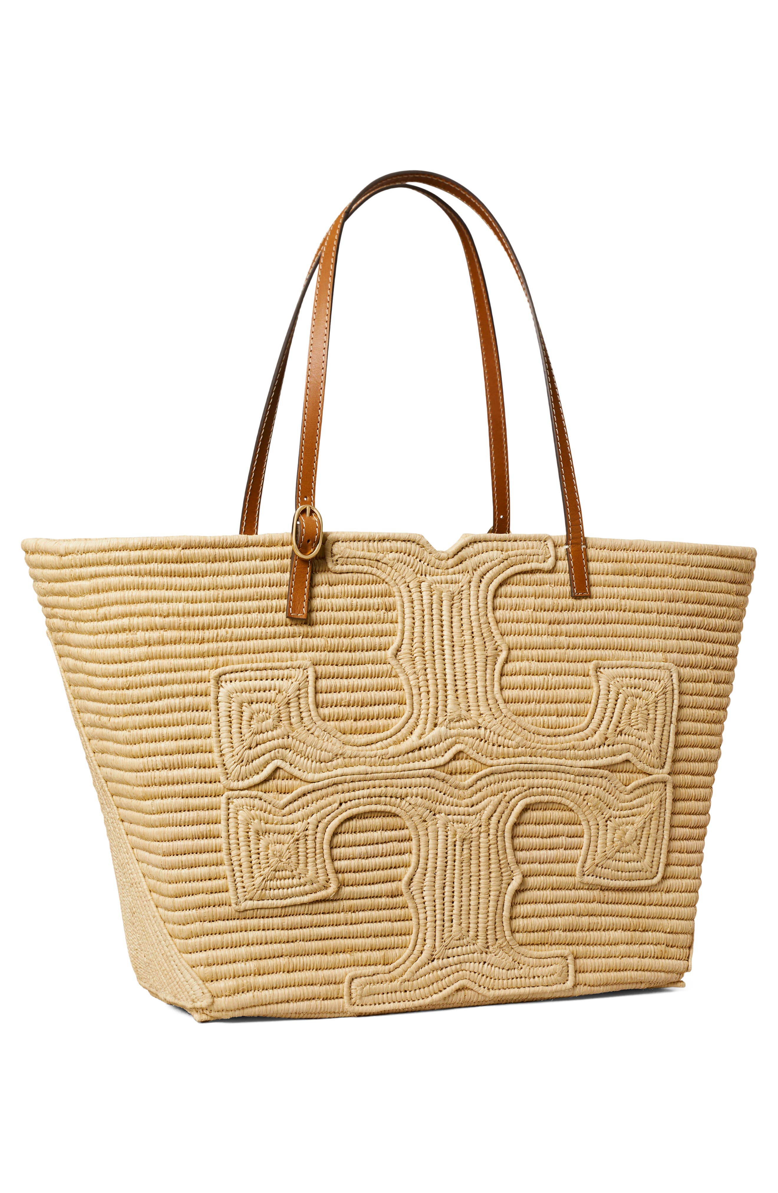 Tory Burch Large Ella Structure Straw Tote, Alternate, color, Natural
