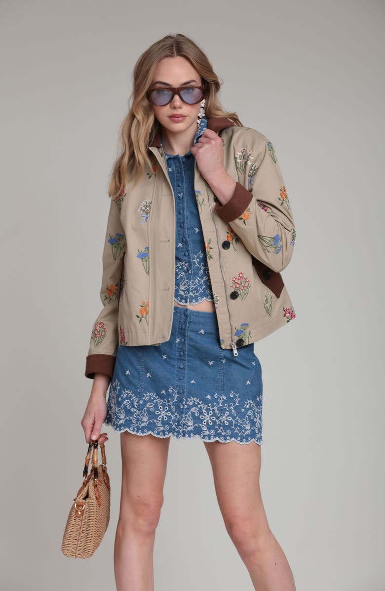 Avec Les Filles Embroidered Floral Cotton Chore Jacket, Alternate, color, Khaki