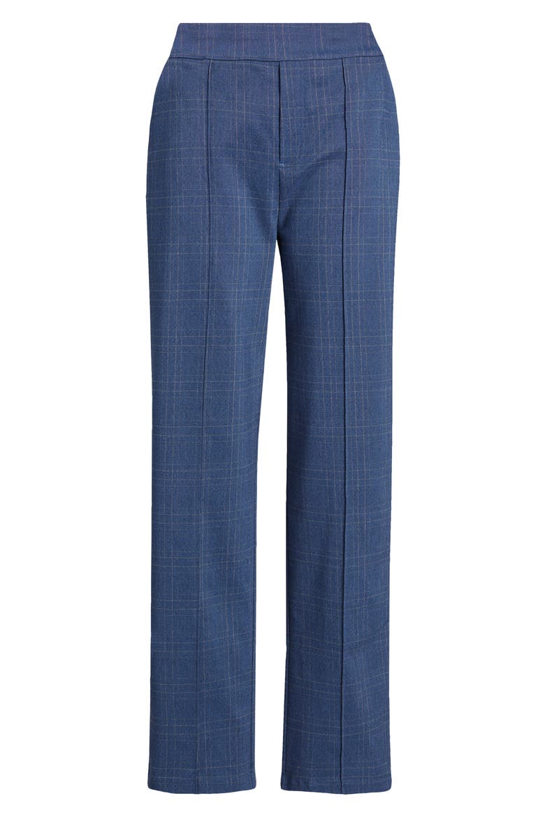 Pintuck Plaid Wide Leg Pull-On Pants, Alternate, color, MEDIUM WASH