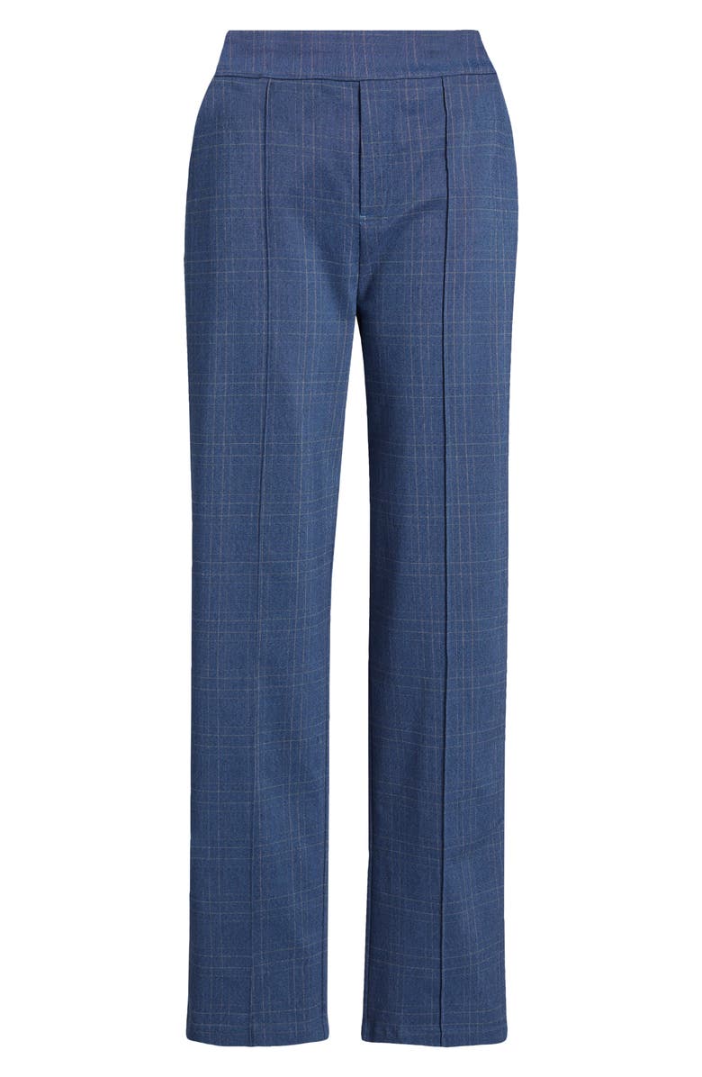 Hue Pintuck Plaid Wide Leg Pull-On Pants, Alternate, color, Medium Wash