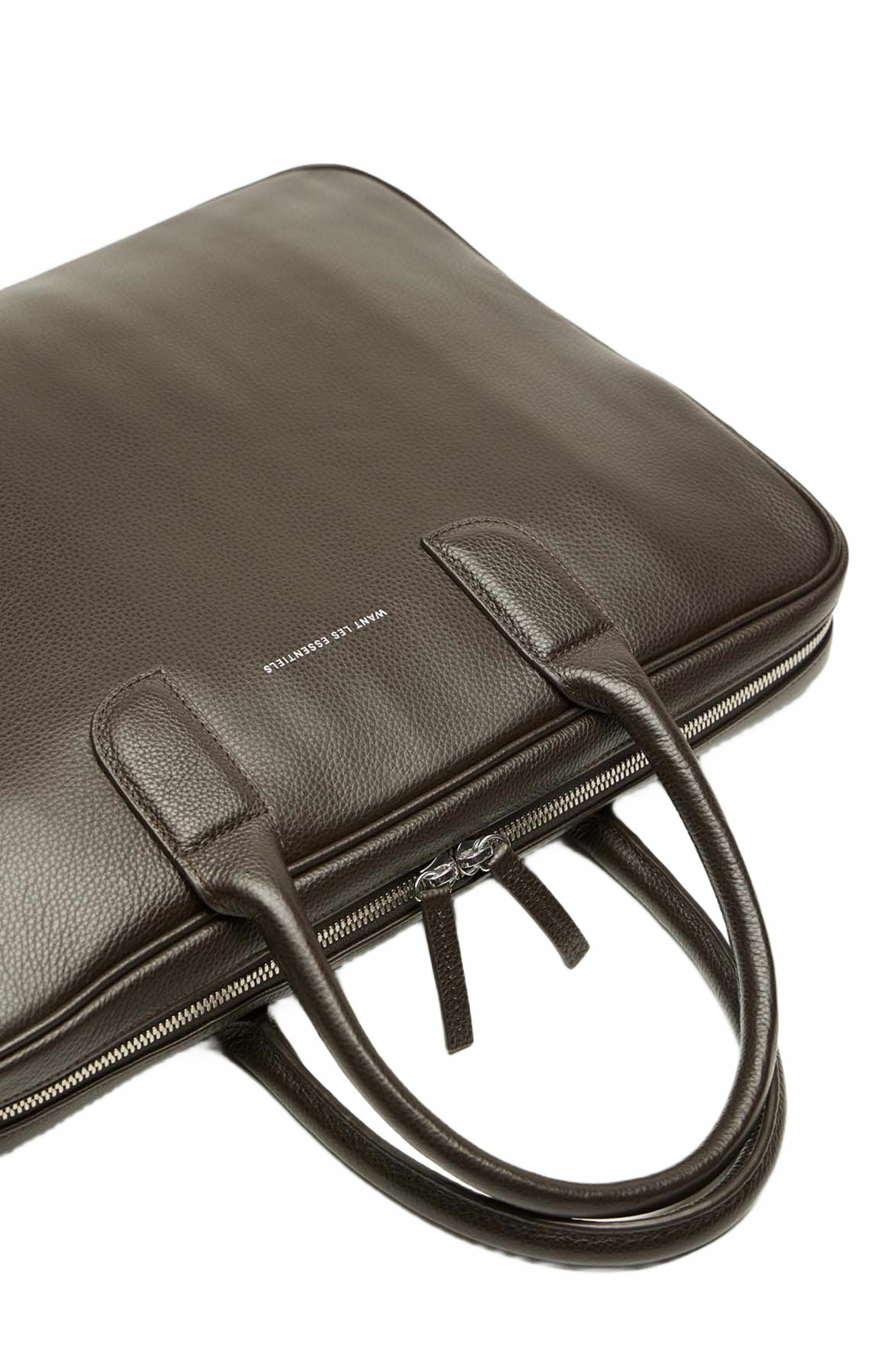 Want Les Essentiels Lesage Pebble-Grained Leather Computer Bag, Alternate, color, Dark Brown