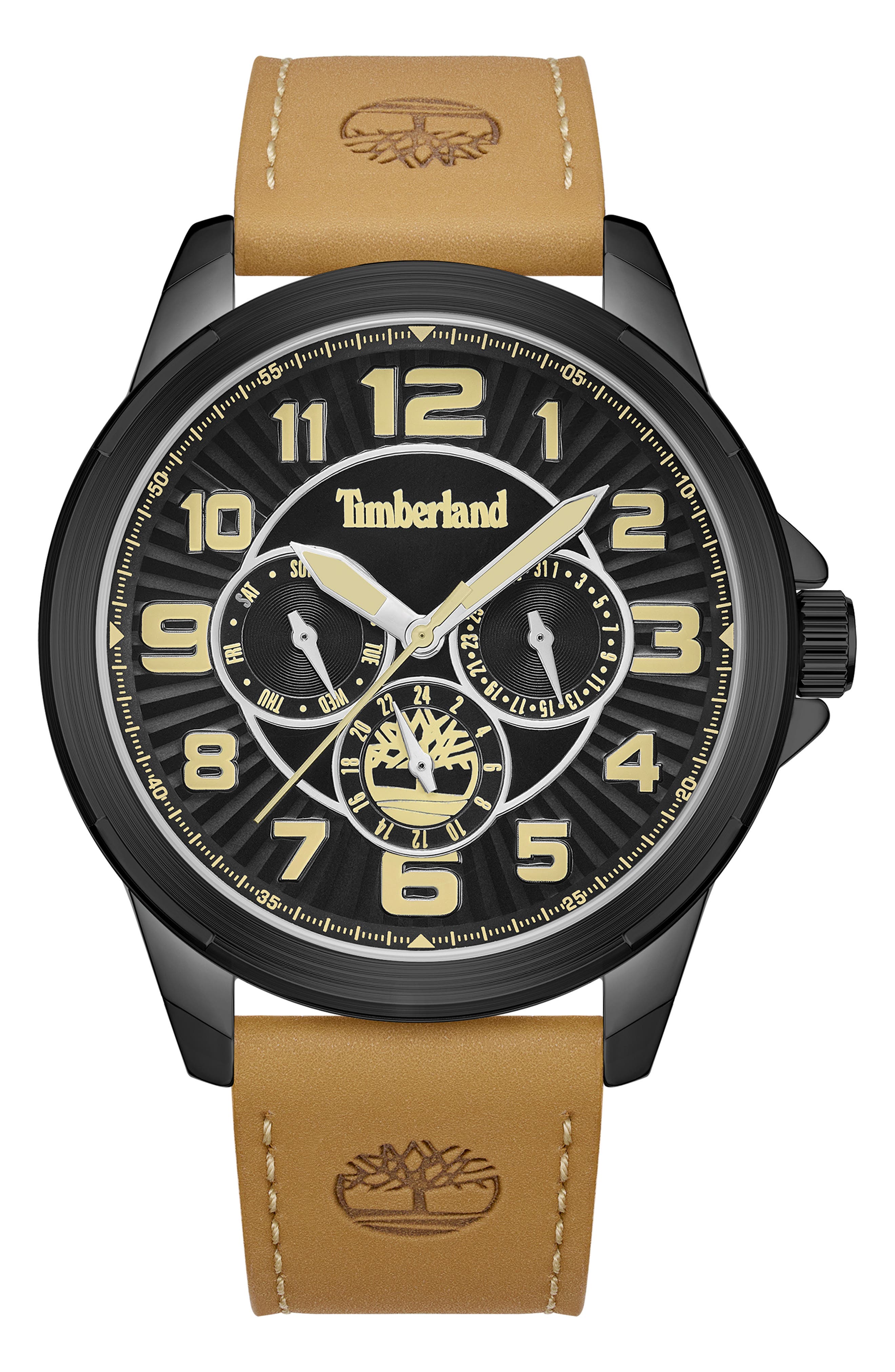 Timberland Dress Sport Quartz Chronograph Leather Strap Watch, 45mm