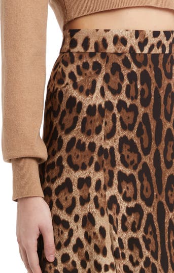 Dolce&Gabbana Leopard Print Stretch Cady A-Line Skirt