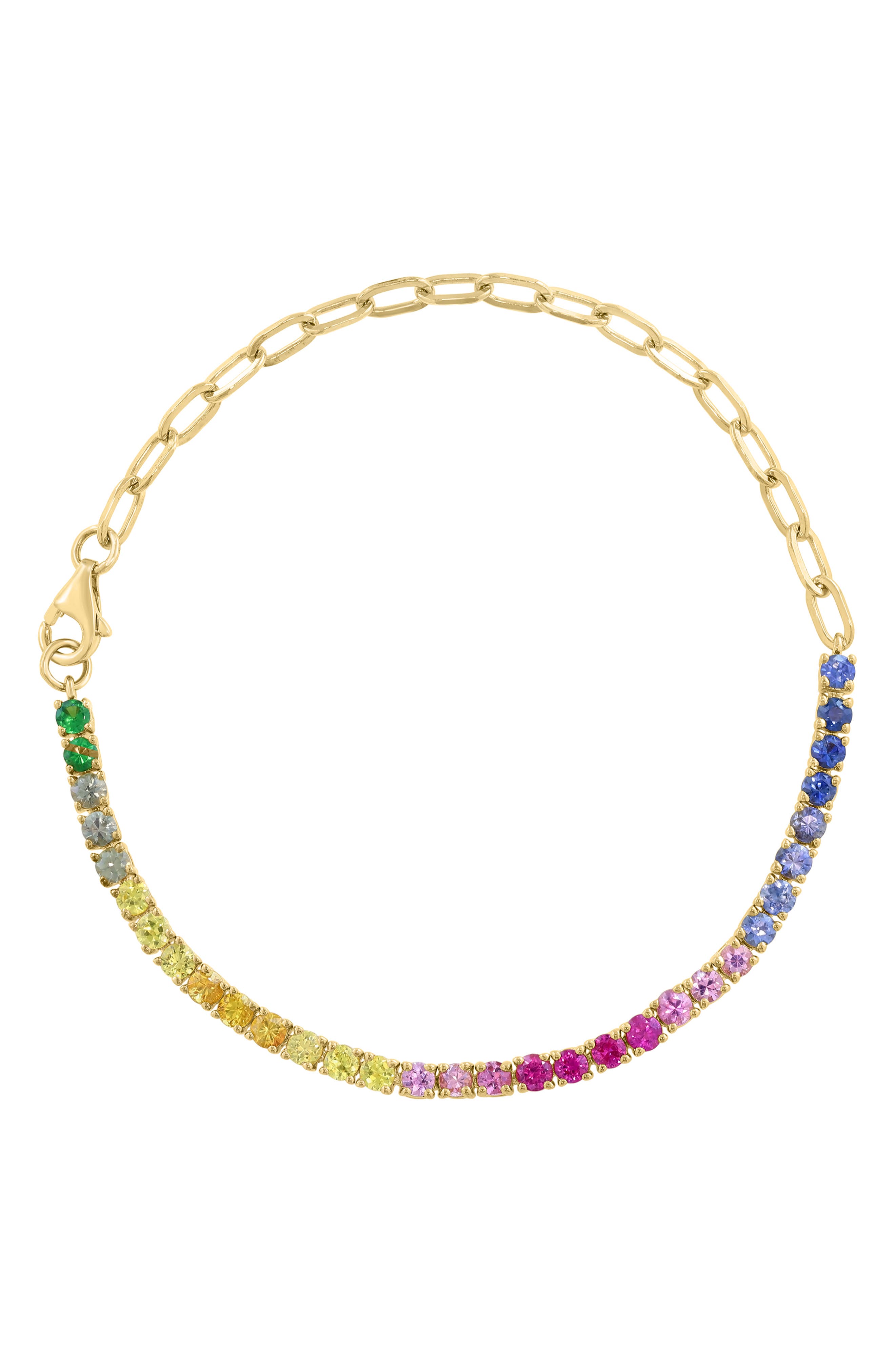 14k Gold Plated Sapphire & Tsavorite Chain Bracelet