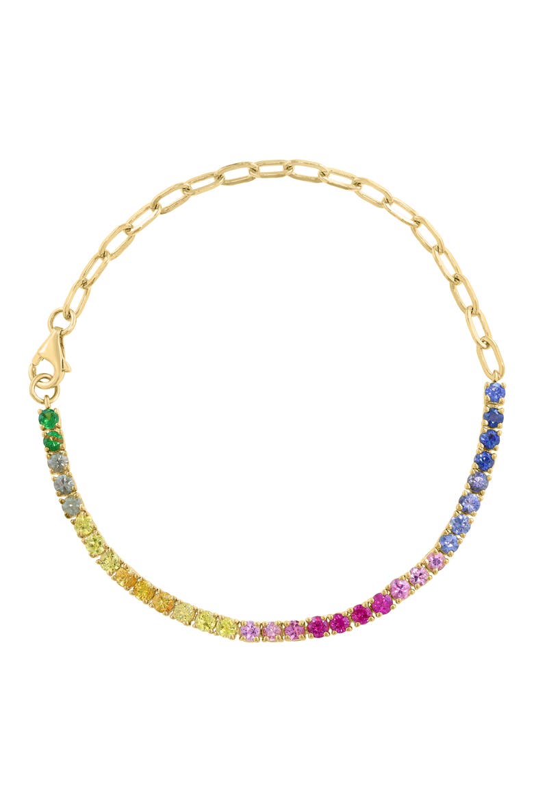 14k Gold Plated Sapphire & Tsavorite Chain Bracelet, Main, color, MULTI