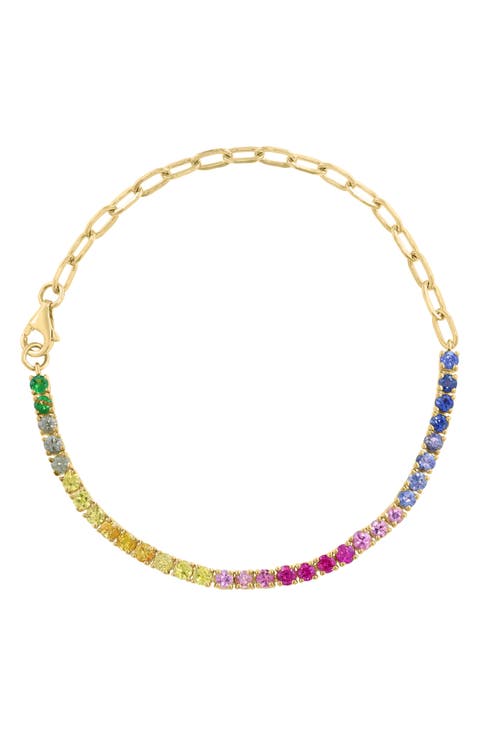 14k Gold Plated Sapphire & Tsavorite Chain Bracelet