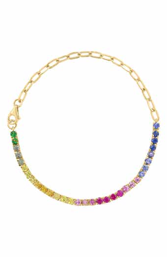 14k Gold Plated Sapphire & Tsavorite Chain Bracelet