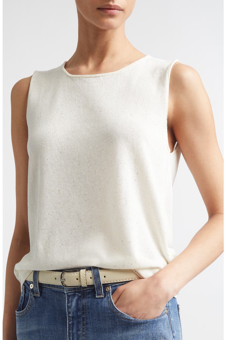 Sequin Embellished Silk & Cotton Sweater Vest, Alternate, color, 00 IVORY