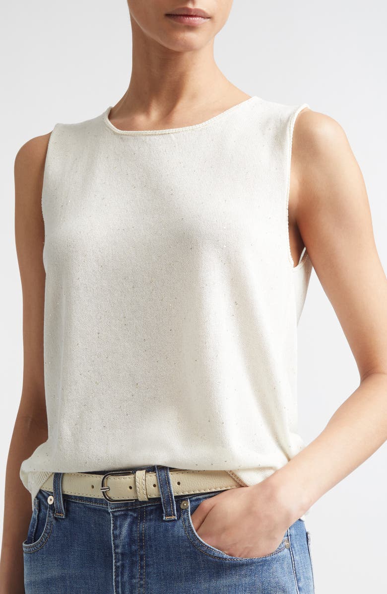 Eleventy Sequin Embellished Silk & Cotton Sweater Vest, Alternate, color, 00 Ivory