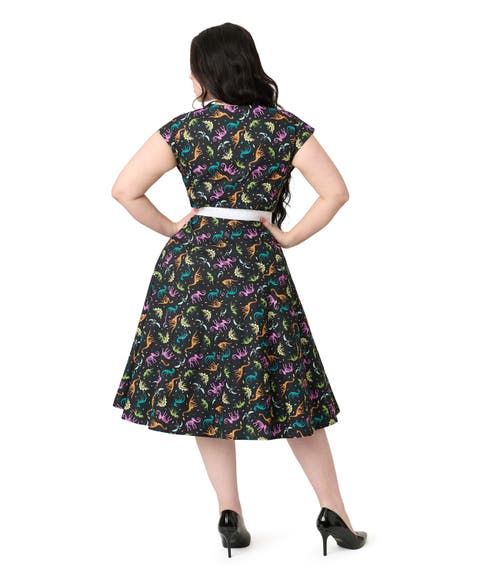 Unique Vintage Plus Size 1950s Hedda Swing Dress In Blue