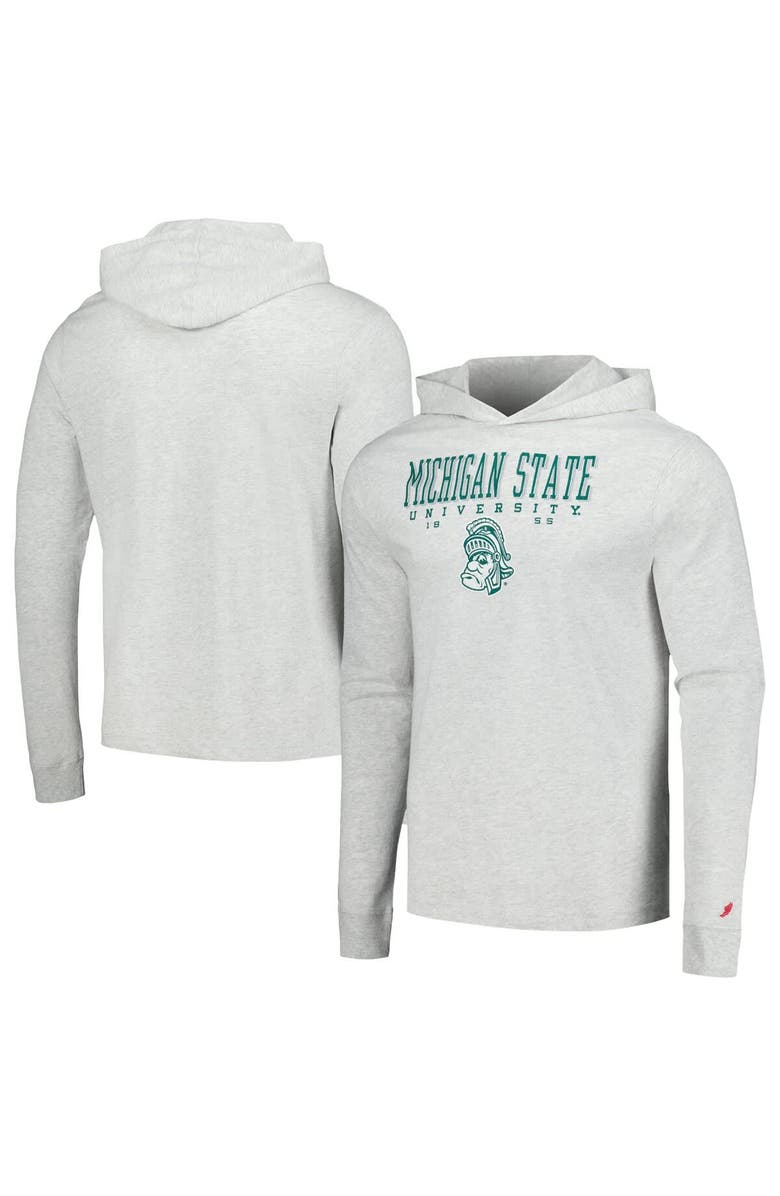 LEAGUE COLLEGIATE WEAR Men's League Collegiate Wear Ash Michigan State Spartans Team Stack Tumble Long Sleeve Hooded T-Shirt, Main, color, Ash