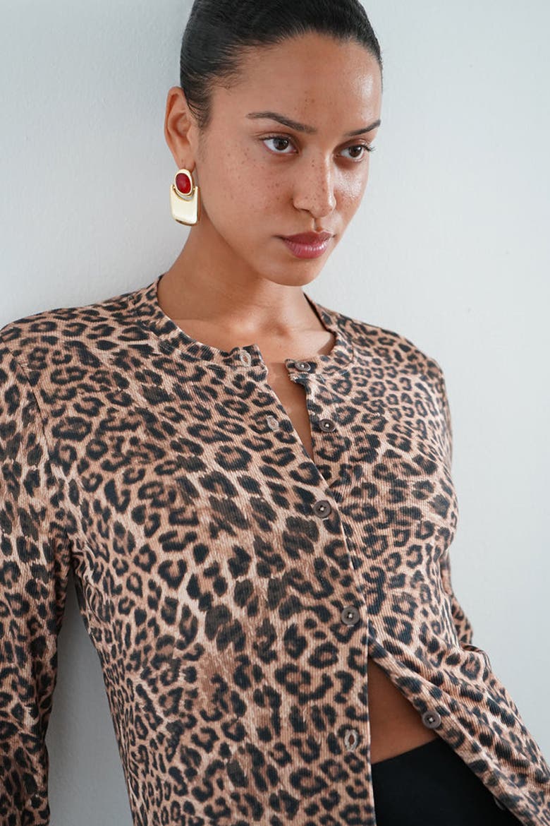 Mira Ribbed Cardigan, Alternate, color, Leopard