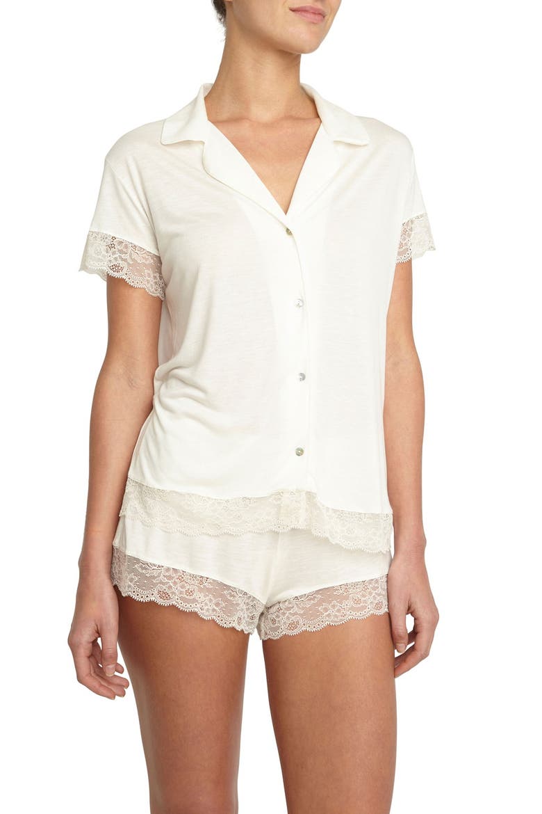 'Malou' Lace Trim Pajamas, Main, color, BONE
