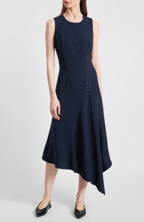 Kylie Sleeveless Asymmetric Midi Crepe Dress