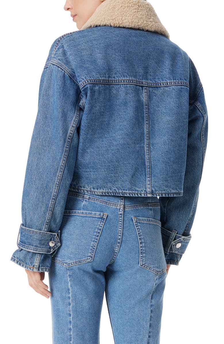 Sam Edelman Mesa High-Pile Fleece Collar Zip-Up Crop Denim Moto Jacket, Alternate, color, 