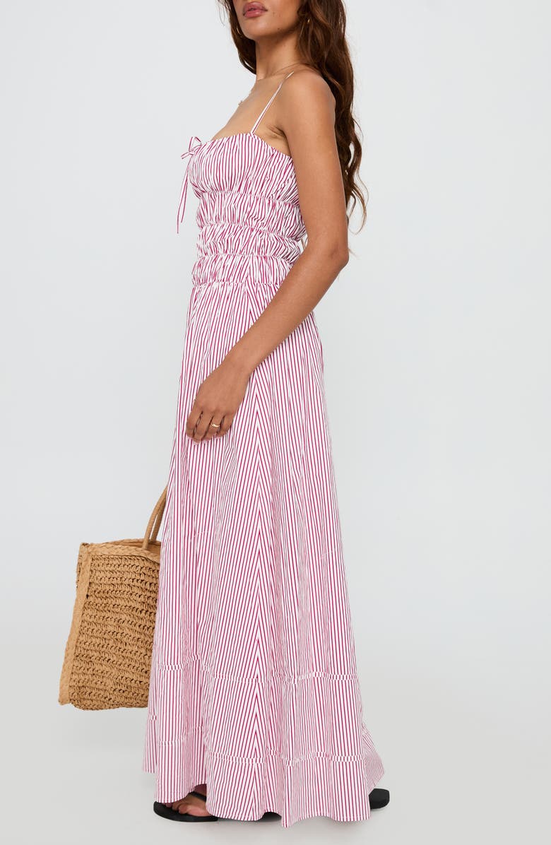 Princess Polly Loralei Stripe Shirred Sleeveless Maxi Dress, Alternate, color, Red Stripe