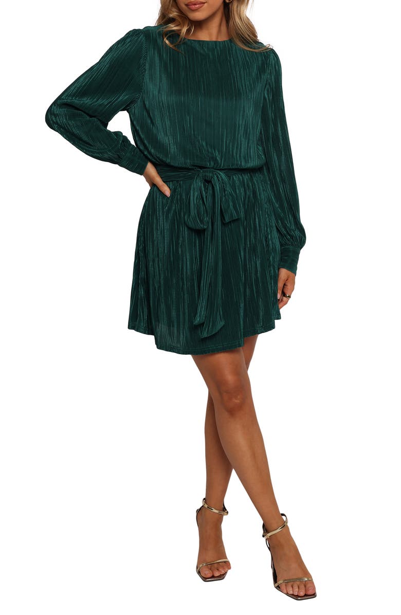 Petal & Pup Joy Long Sleeve Plissé Minidress, Main, color, 