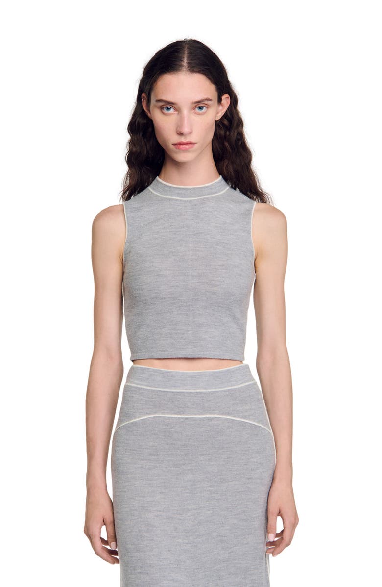SANDRO Sleeveless knitted crop top, Alternate, color,