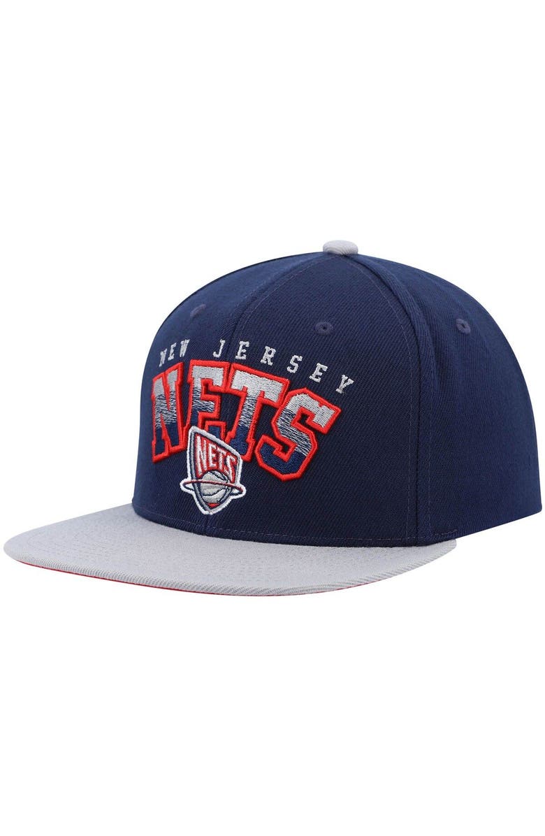 Mitchell & Ness Men's Mitchell & Ness Navy/Gray New Jersey Nets Hardwood Classics Gradient Wordmark Snapback Hat, Main, color,