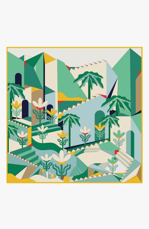 Double Sided Silk Scarf of Tropical Breeze