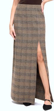 Ookie & Lala Plaid Front Slit Maxi Skirt