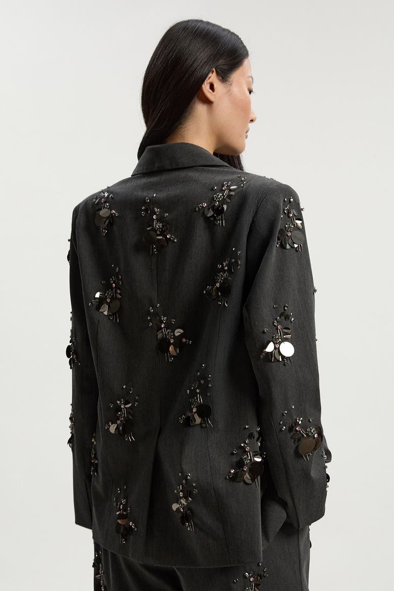 Embellished Single-Breasted Blazer, Alternate, color, Grey