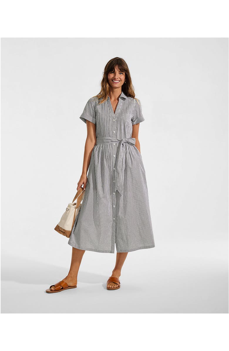 Lands' End Poplin Pintuck Detail Shirt Dress, Alternate, color, Rich Coffee Pinstripe