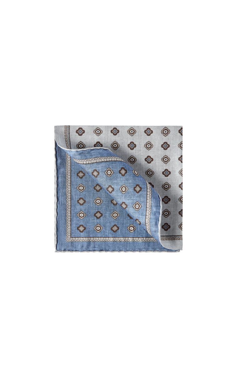 Brunello Cucinelli Silk pocket square with medallion design, Alternate, color, Grey