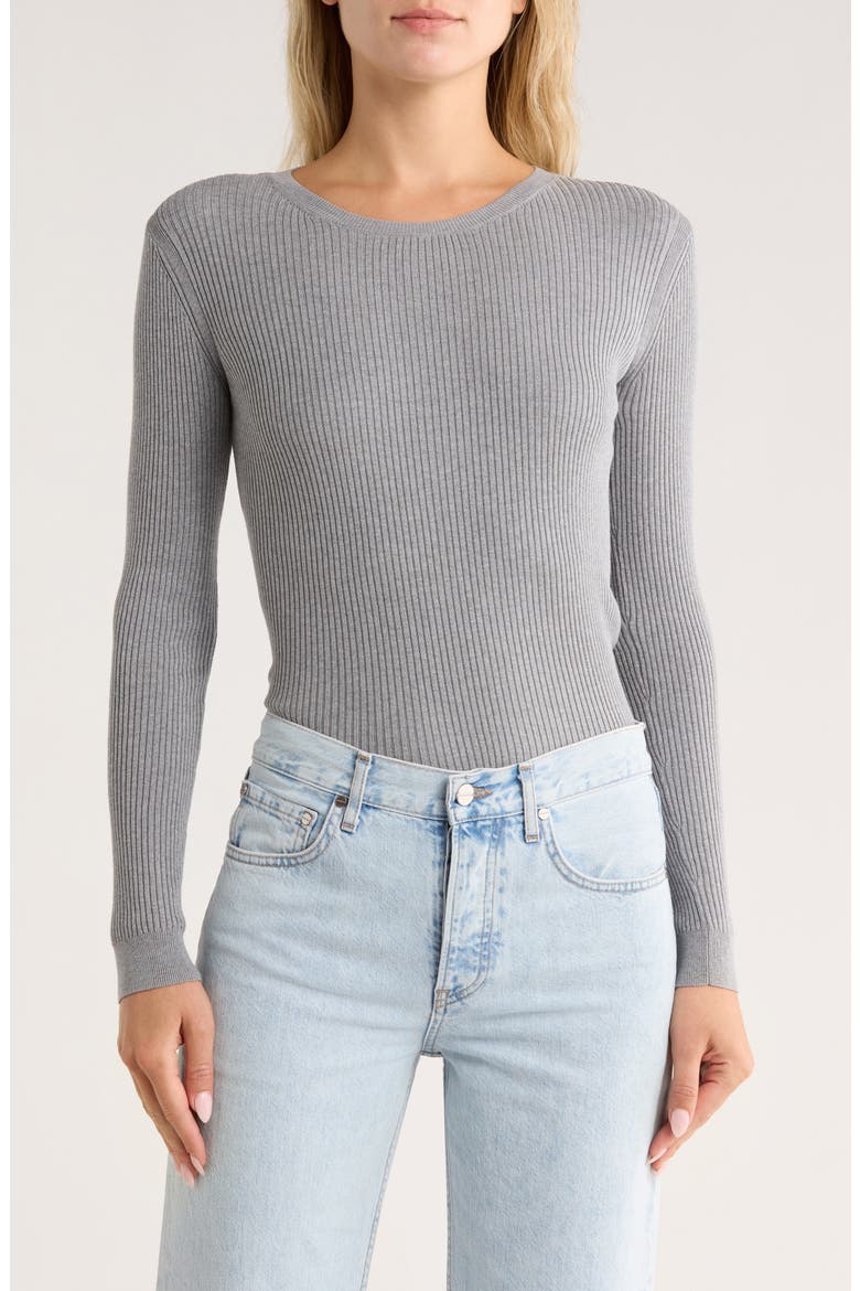 Secondskin Ribbed Wool Sweater, Main, color, MEDIUM HEATHER GREY