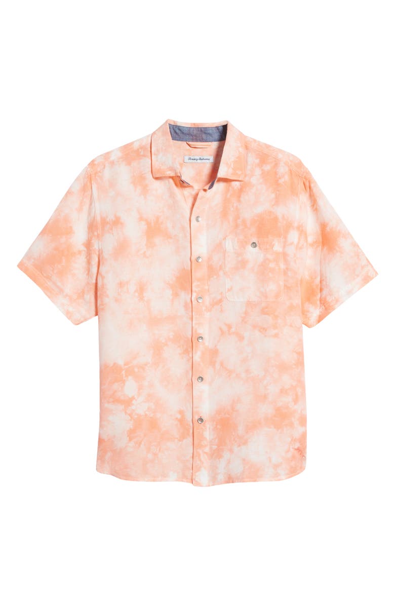 Tommy Bahama Poolside Tie Dye Short Sleeve Big & Tall Linen Blend Button-Up Shirt, Alternate, color, Light Parisian