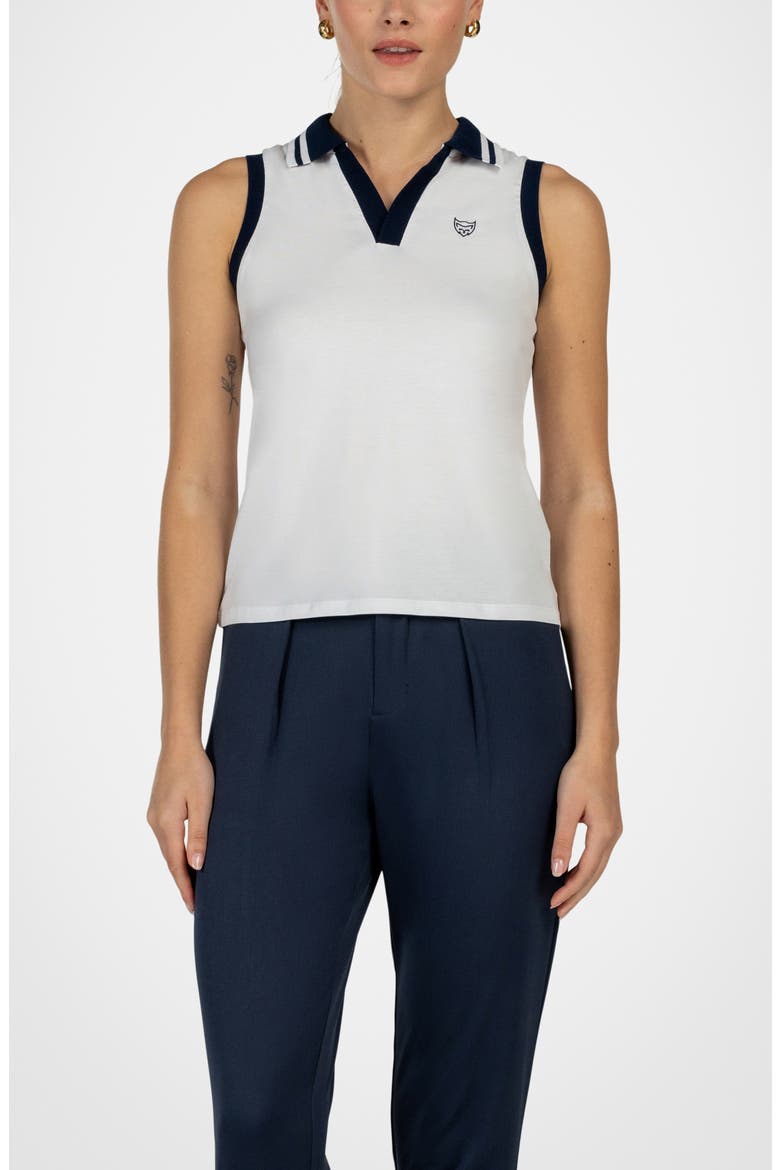 Birdie Sleeveless Polo, Main, color, WHITE/ NAVY