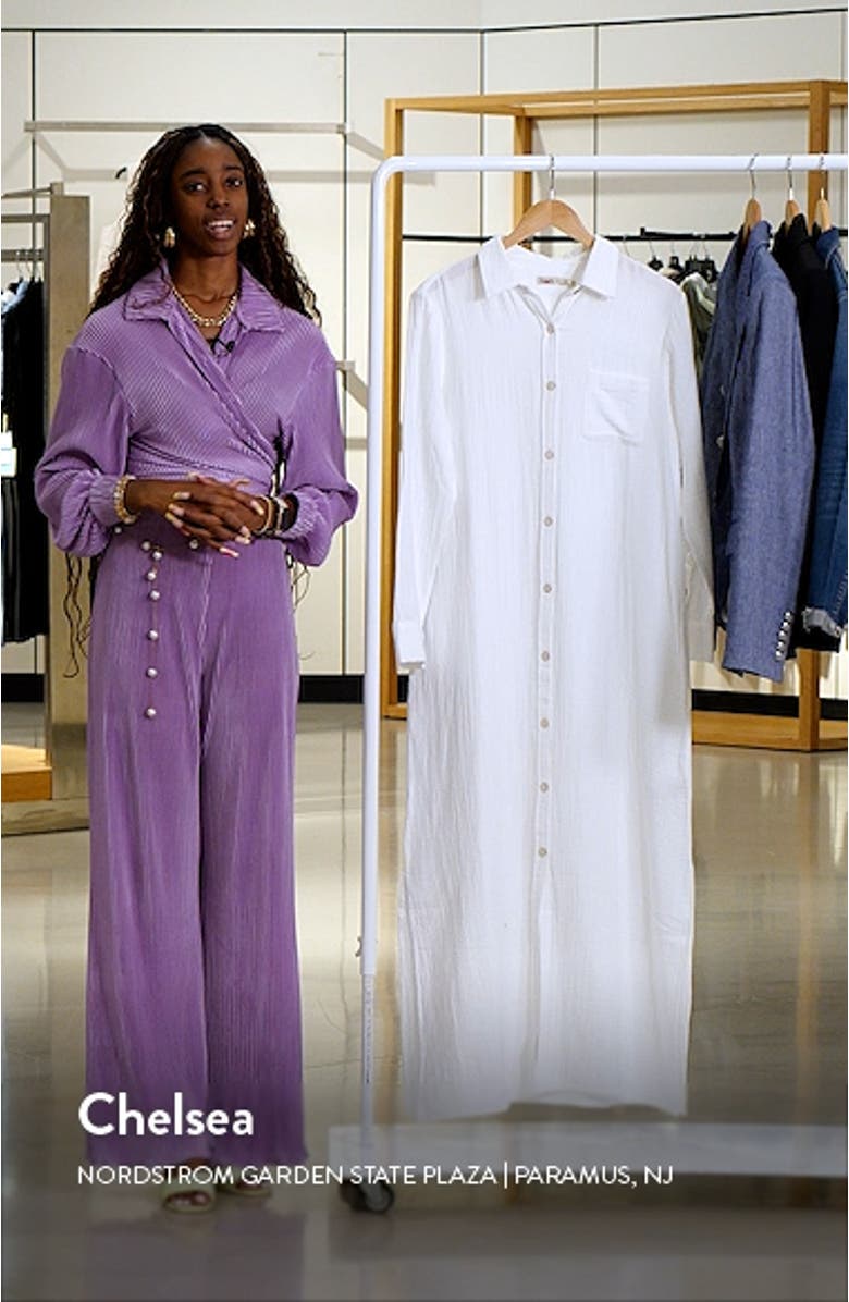 Dream Long Sleeve Organic Cotton Gauze Maxi Shirtdress, sales video thumbnail