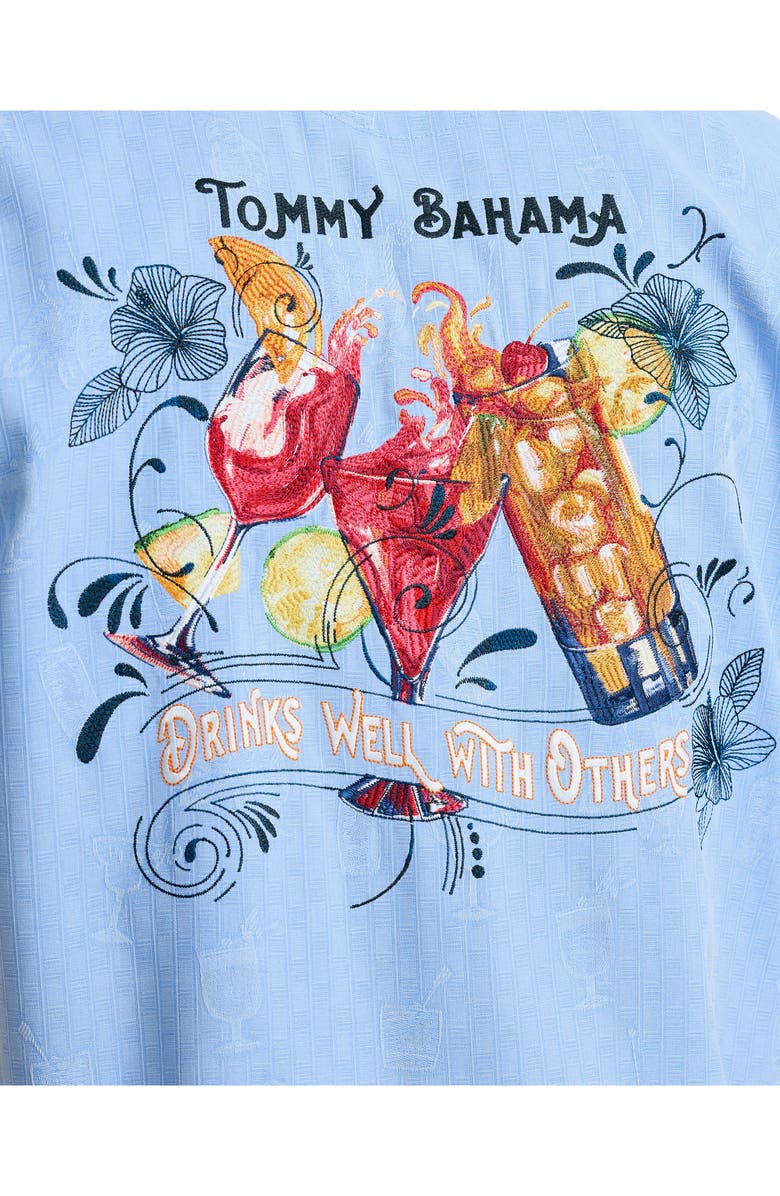 Tommy Bahama Drinks Well with Others Embroidered Silk Camp Shirt, Alternate, color, Canyon Sky