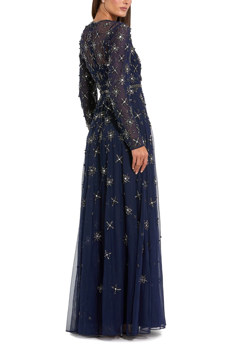 Long Sleeve Crystal Embellished Evening Gown, Alternate, color, Midnight