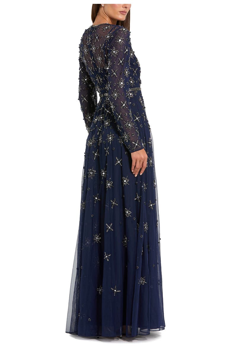 Mac Duggal Long Sleeve Crystal Embellished Evening Gown, Alternate, color, Midnight