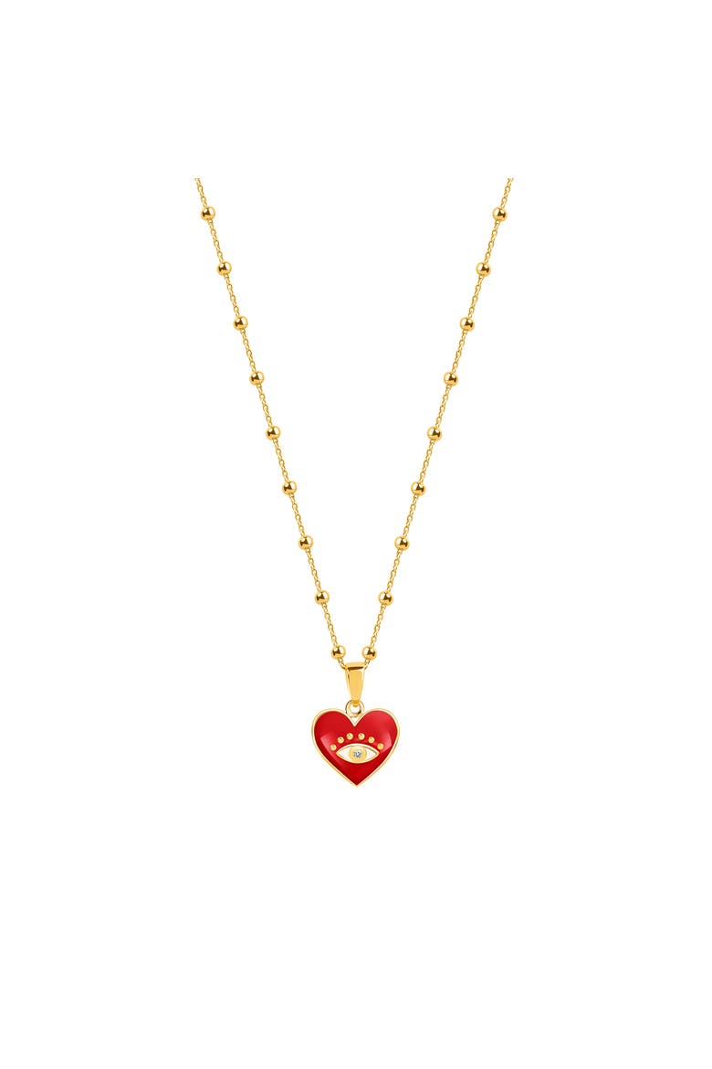 Steadfast Loyalty - Evil Eye Diamond Heart Charm Necklace, Alternate, color, Gold/Red
