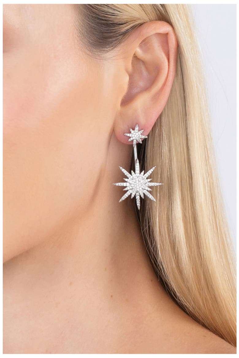North Star Cubic Zirconia Drop Earrings, Main, color, SILVER