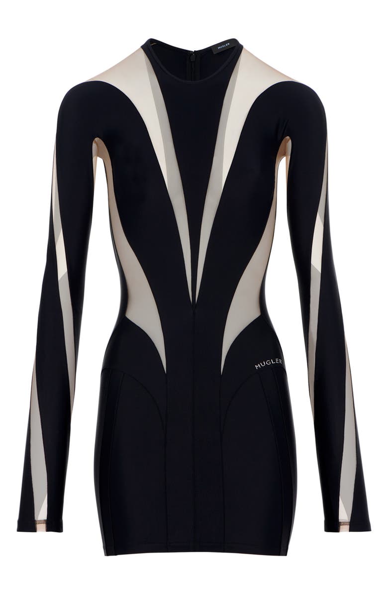MUGLER Illusion Long Sleeve Minidress, Alternate, color,