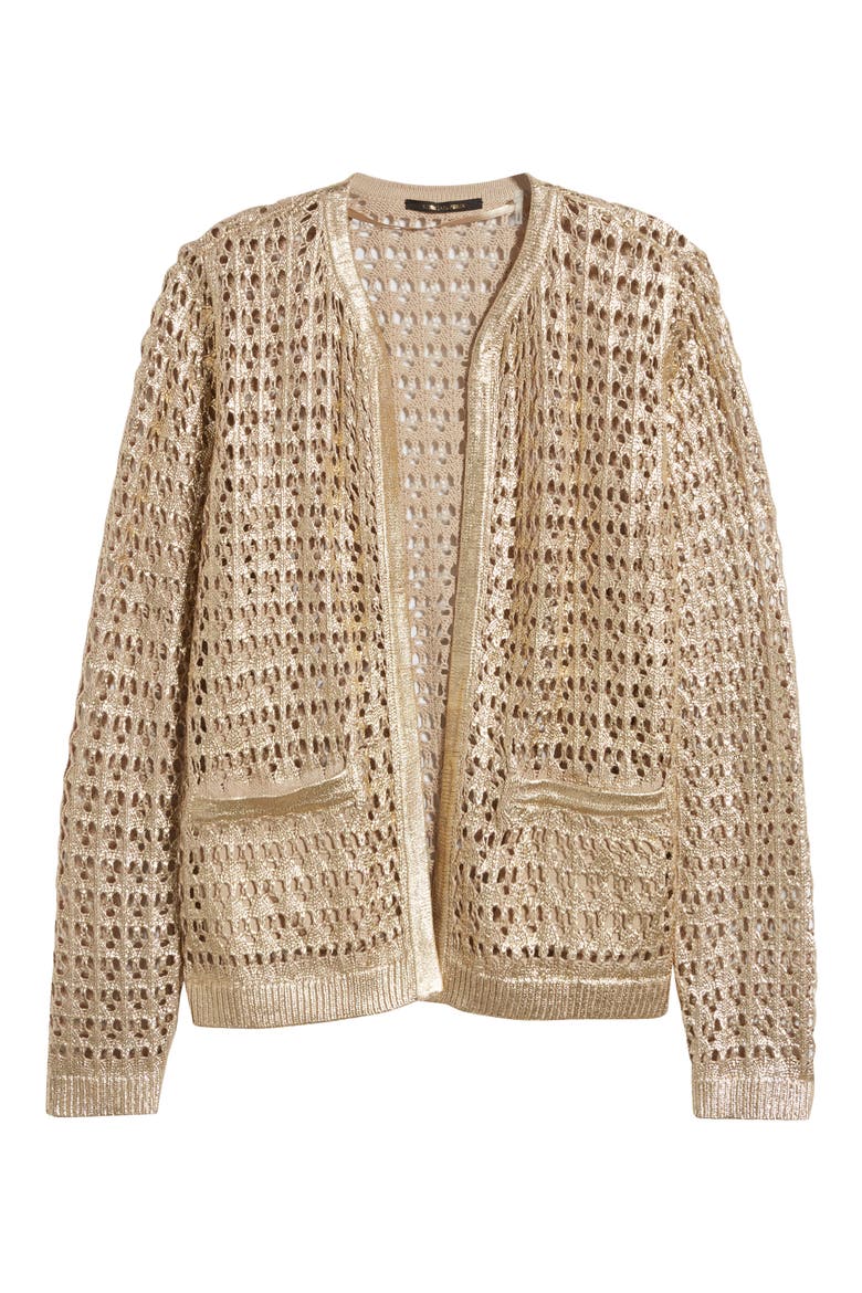 Eve Open Stitch Open Front Cardigan, Alternate, color, GOLD