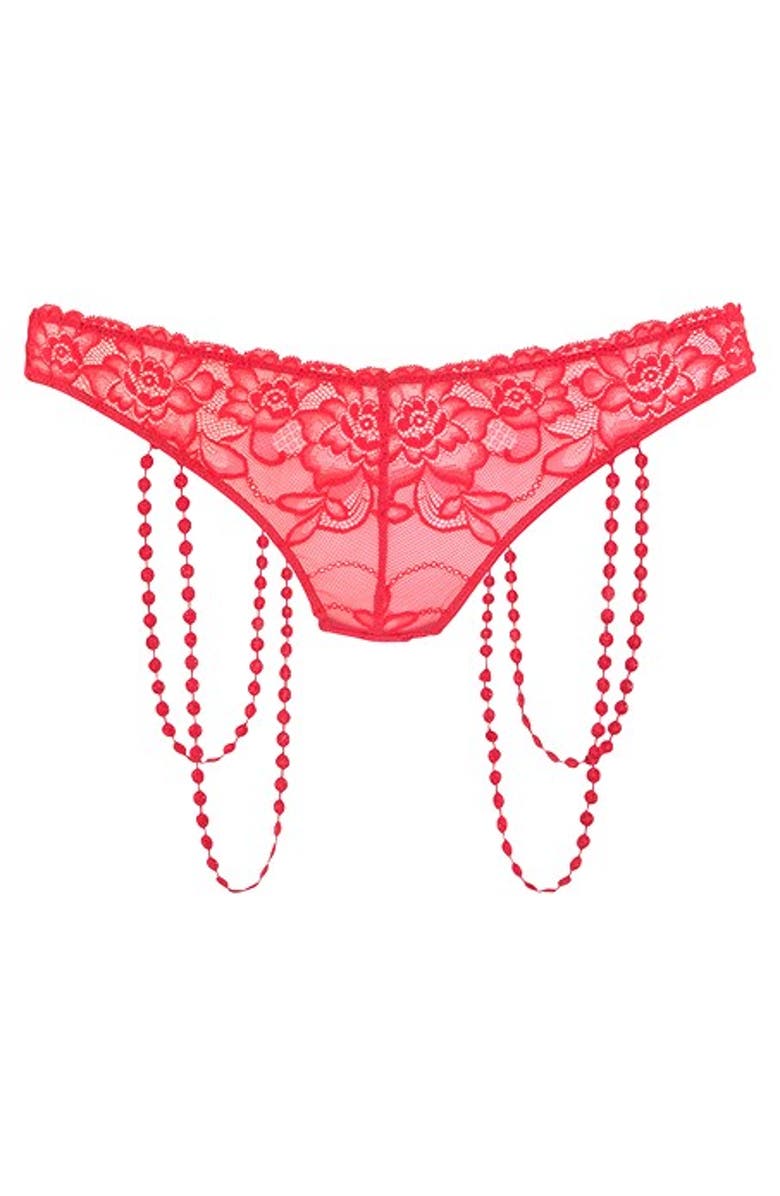 LASCANA Women's Strappy Lace Thong, Alternate, color, Red